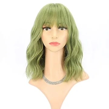 FAELBATY Green Wave Bob Wig for Cosplay and Fun