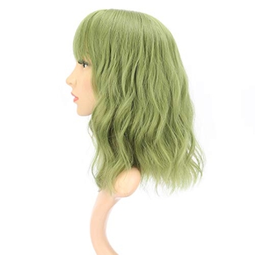 FAELBATY Green Wave Bob Wig for Cosplay and Fun