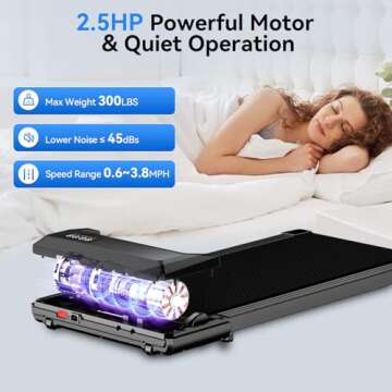 Lacuffy Walking Pad Treadmills for Home Office, Under Desk Walk Mat with APP and Remote Control, 3 i...