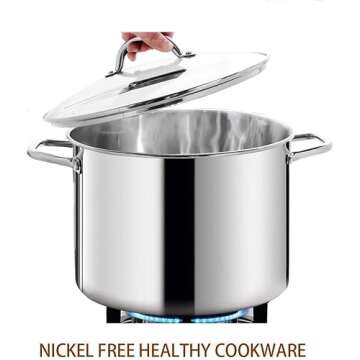 HOMICHEF 12 Quart LARGE Stock Pot with Glass Lid - NICKEL FREE Stainless Steel Healthy Cookware Stockpots with Lids 12 Quart - Mirror Polished Induction Pot - Commercial Grade Soup Pot Cooking Pot
