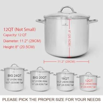 HOMICHEF 12 Quart LARGE Stock Pot with Glass Lid - NICKEL FREE Stainless Steel Healthy Cookware Stockpots with Lids 12 Quart - Mirror Polished Induction Pot - Commercial Grade Soup Pot Cooking Pot