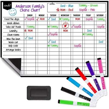 Magnetic Dry Erase Chore Chart for Multiple Kids (17x12) - 6 Whiteboard Markers with Magnets | Famil...