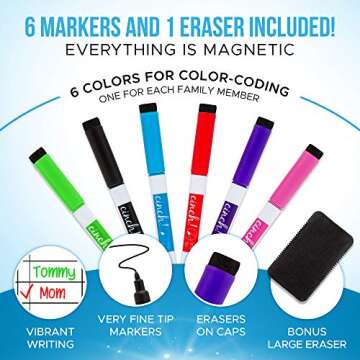 Magnetic Dry Erase Chore Chart for Multiple Kids (17x12) - 6 Whiteboard Markers with Magnets | Family Chore Chart, Fridge Chore Chart for Adults | Magnetic Chore Board for Refrigerator