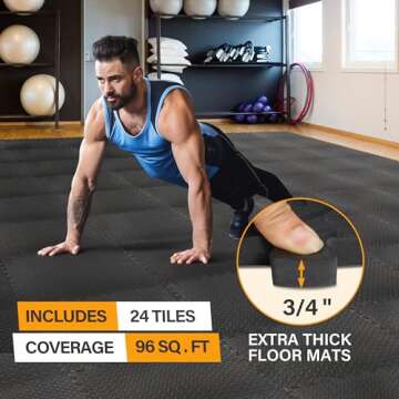 Extra Thick Gym Flooring Mat 24 Tiles for Home Use