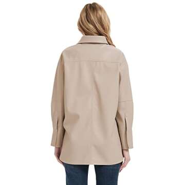 RISISSIDA Women’s Vegan Leather Shacket Jacket - Stylish, Versatile Outerwear