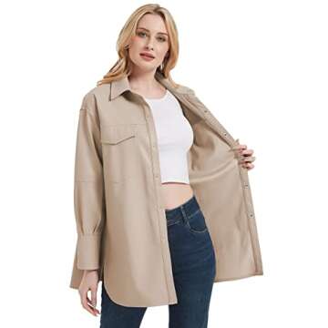 Trending RISISSIDA Women Faux Leather Shacket Jacket