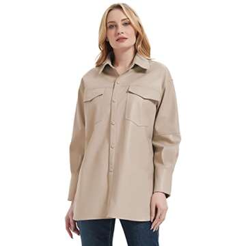 Trending RISISSIDA Women Faux Leather Shacket Jacket