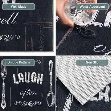 Carvapet 2 Piece Kitchen Rug Set Non-Slip Backing Mat Throw Rug for Kitchen Doormat Runner Rug Set, Motto Design