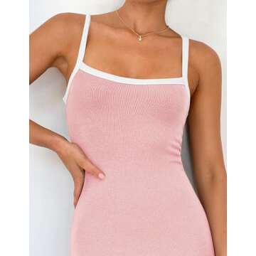 ZESICA Women's 2025 Summer Spaghetti Straps Maxi Dress Sleeveless Square Neck Lightweight Long Beach Dresses,Pink,Small