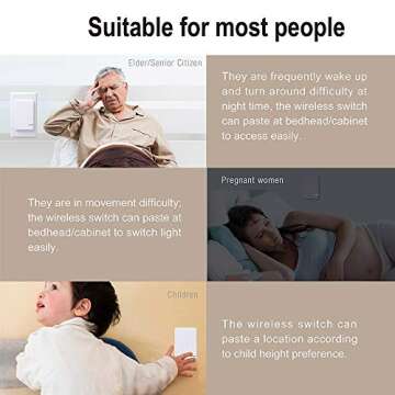 Thinkbee Wireless Light Switch and Receiver Kit, Mini Remote Control Switch with Wall Plate for Ceiling Lights, Lamps, Lighting Fixture, No Wiring No WiFi Needed, Outdoor 1969ft Indoor 328ft RF Range