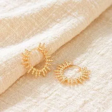 MEVECCO Gold Beads Huggie Hoop Earrings for Women