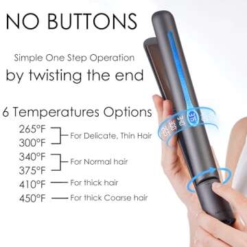 NITION Ceramic Tourmaline Flat Irons for Hair LCD Hair Straightener MCH Fast Straightening for Healthy Styling. 6 Temperature Levels 265-450°F Adjustable for All Hair. Travel Pouch Bag Included. Black