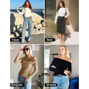 ZESICA Womens Off Shoulder Long Sleeve Tops Spring Casual Boat Neck Ruched Slim Fit Going Out Y2k Shirts Blouses,White,Small