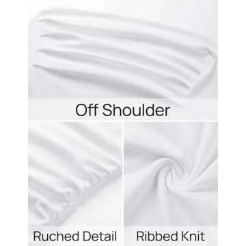 ZESICA Womens Off Shoulder Long Sleeve Tops Spring Casual Boat Neck Ruched Slim Fit Going Out Y2k Shirts Blouses,White,Small