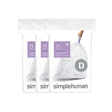 simplehuman Code D 60 Count Custom Fit Liners - Tough Drawstring Trash Bags