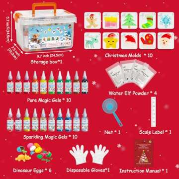 Kiditos Magic Water Elf Toy Kit, Aqua Fairy Water Gel Kit with 20 Magic Gels, 10 Christmas Molds. Christmas Gift, Birthday Gifts, Party Favors, Arts & Crafts DIY STEM Kits for Kids (20 Colors)