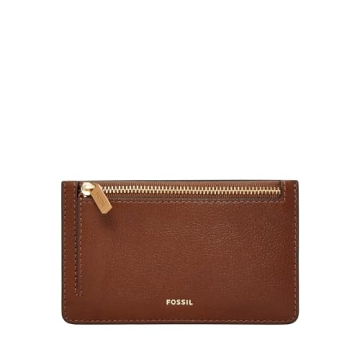 Fossil Women's Logan Leather Wallet Slim Minimalist Zip Card Case with Keychain, Brown (Model: SL792...