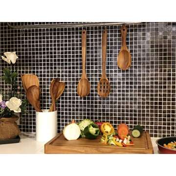 Premium Golden Teak Cooking Spoon Set - Eco Friendly Utensils