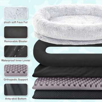 YAEM Human Dog Bed Fits You and Pets for People Doze Off, Washable Faux Fur Napping Orthopedic Dog Bed, Present Plump Pillow, Blanket, Strap-Grey, 71"x45"x12"