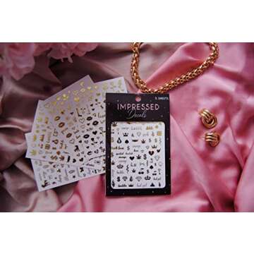 Impressed Authentic 5 Sheets Luxury Nail Art Stickers 500+ Chrome Gold Customized Nail Decals for Fa...