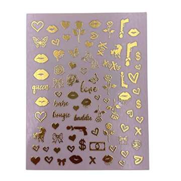 Impressed Authentic 5 Sheets Luxury Nail Art Stickers 500+ Chrome Gold Customized Nail Decals for Fake Nail Design Decorations and Salon Nails Accessories