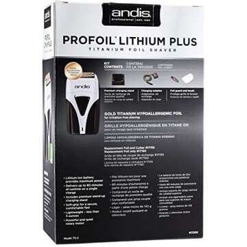 Andis ProFoil Lithium Plus Titanium Foil Shaver with Bonus Replacement Foil Assembly and Inner Cutters and a BeauWis Blade Brush