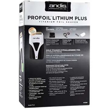 Andis ProFoil Lithium Plus Titanium Foil Shaver with Bonus Replacement Foil Assembly and Inner Cutters and a BeauWis Blade Brush