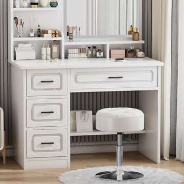 ACEQLYT® 16"-21" Adjustable Swivel Vanity Stool | Modern PU Leather Makeup Vanity Chair for Bedroom...