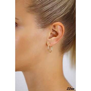 14k Yellow Gold 2mm Tube Polished Round Hoop Earrings, (22mm) (0.87 inch)…