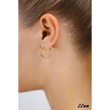 14k Yellow Gold 2mm Tube Polished Round Hoop Earrings, (22mm) (0.87 inch)…