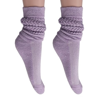 Trendy AWS Slouch Scrunch Socks for Women - Knee High Cotton Champion, Lilac, 2 Pairs