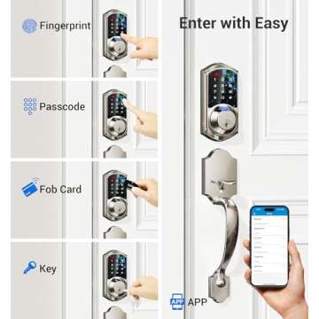 Veise Fingerprint Smart Locks for Front Door with Handle Set, App Control, Keyless Entry Keypad Dead...