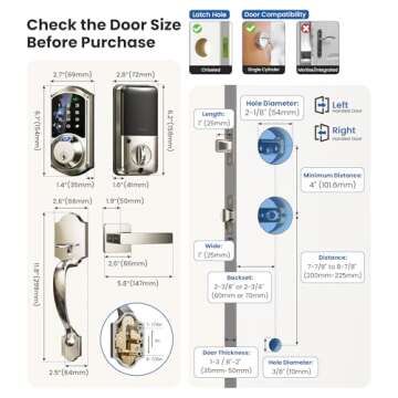 Veise Fingerprint Smart Locks for Front Door with Handle Set, App Control, Keyless Entry Keypad Deadbolt, Digital Electronic Touchscreen, Easy Install, Auto Lock, Satin Nickel