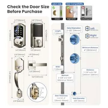 Veise Fingerprint Smart Locks for Front Door with Handle Set, App Control, Keyless Entry Keypad Deadbolt, Digital Electronic Touchscreen, Easy Install, Auto Lock, Satin Nickel