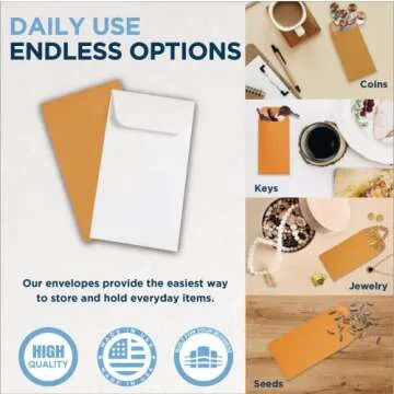 500 Guardian #3 Paper Coin Envelopes - Blank Small Envelopes for Coins, Receipts, Stamps, Small Parts Storage, & More – 2-1/2” x 4-1/4” Cash Envelopes – Gummed Flap Gift Card Holder Envelopes