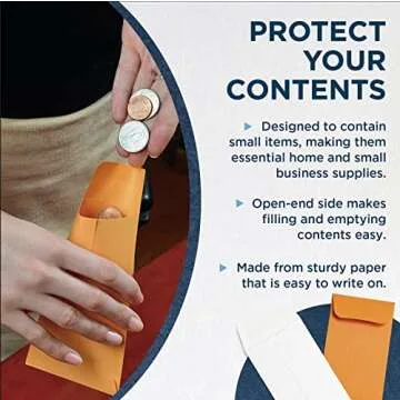 500 Guardian #3 Paper Coin Envelopes - Blank Small Envelopes for Coins, Receipts, Stamps, Small Parts Storage, & More – 2-1/2” x 4-1/4” Cash Envelopes – Gummed Flap Gift Card Holder Envelopes