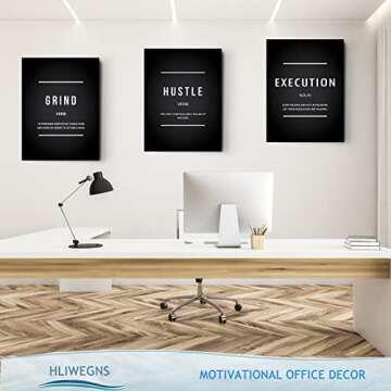 HLIWEGNS Inspirational Large Wall Art, Motivational Office Decor Minimalist Grind Hustle Execution C...