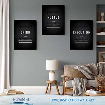 HLIWEGNS Inspirational Large Wall Art, Motivational Office Decor Minimalist Grind Hustle Execution Canvas Painting Picture Positive Quotes Affirmation Gallery Poster Decor for Bedroom Leadership Gift,
