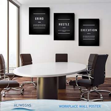HLIWEGNS Inspirational Large Wall Art, Motivational Office Decor Minimalist Grind Hustle Execution Canvas Painting Picture Positive Quotes Affirmation Gallery Poster Decor for Bedroom Leadership Gift,