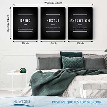HLIWEGNS Inspirational Large Wall Art, Motivational Office Decor Minimalist Grind Hustle Execution Canvas Painting Picture Positive Quotes Affirmation Gallery Poster Decor for Bedroom Leadership Gift,