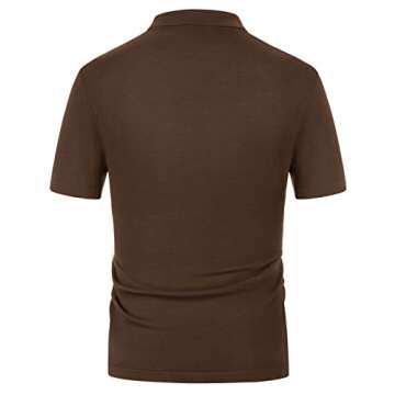 Men's 70s Short Sleeve Knitwear Vintage Stripe Lightweight Polo Shirts Brown XXL