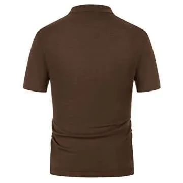Men's 70s Short Sleeve Knitwear Vintage Stripe Lightweight Polo Shirts Brown XXL