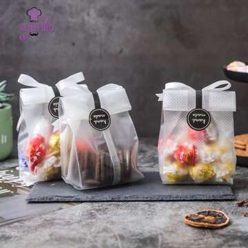 YunKo Cookie Bags for Gift Giving Clear Cellophane Treat Bags for Favors Mini Loaf, Bundt Cake, Hot Cocoa Bomb Packaging With Stickers(100PACK, Black Dot)