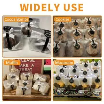 YunKo Cookie Bags for Gift Giving Clear Cellophane Treat Bags for Favors Mini Loaf, Bundt Cake, Hot Cocoa Bomb Packaging With Stickers(100PACK, Black Dot)