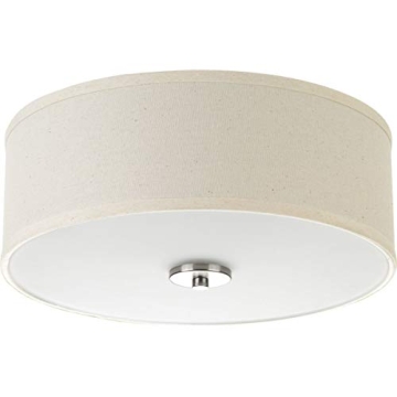 Progress Lighting Inspire Two-Light Flush Mount Fixture with Brushed Nickel Finish and Linen Shade