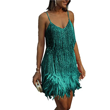 ECDAHICC Women's Flapper Dress Sequins Fringe Strappy Dress Glitter 1920s Gatsby Feather Club Bodyco...