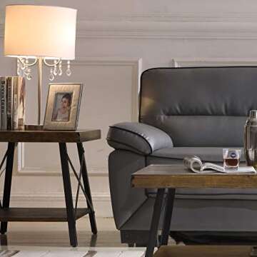 Emerald Home Furnishings Chandler Rustic Wood End Table with Solid Wood Top, Metal Base, and Open St...