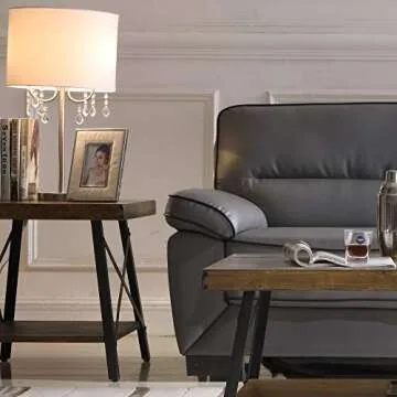 Emerald Home Furnishings Chandler Rustic Wood End Table with Solid Wood Top, Metal Base, and Open St...