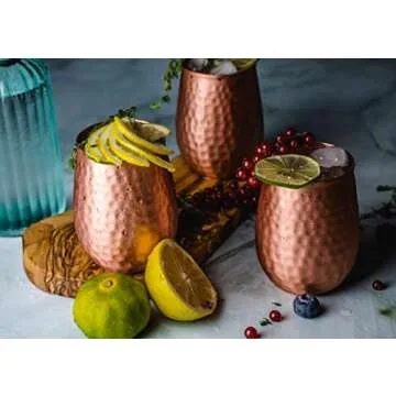 Kosdeg Copper Cups - 16 Oz set of 4 - A Unique Way To Enjoy Wine - The Perfect Pure Copper Tumbler for Water - Copper Drinking Cups Better Than Glasses or Plastic - Moscow Mule Copper Cup For Drinking