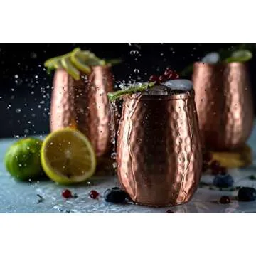 Kosdeg Copper Cups - 16 Oz set of 4 - A Unique Way To Enjoy Wine - The Perfect Pure Copper Tumbler for Water - Copper Drinking Cups Better Than Glasses or Plastic - Moscow Mule Copper Cup For Drinking